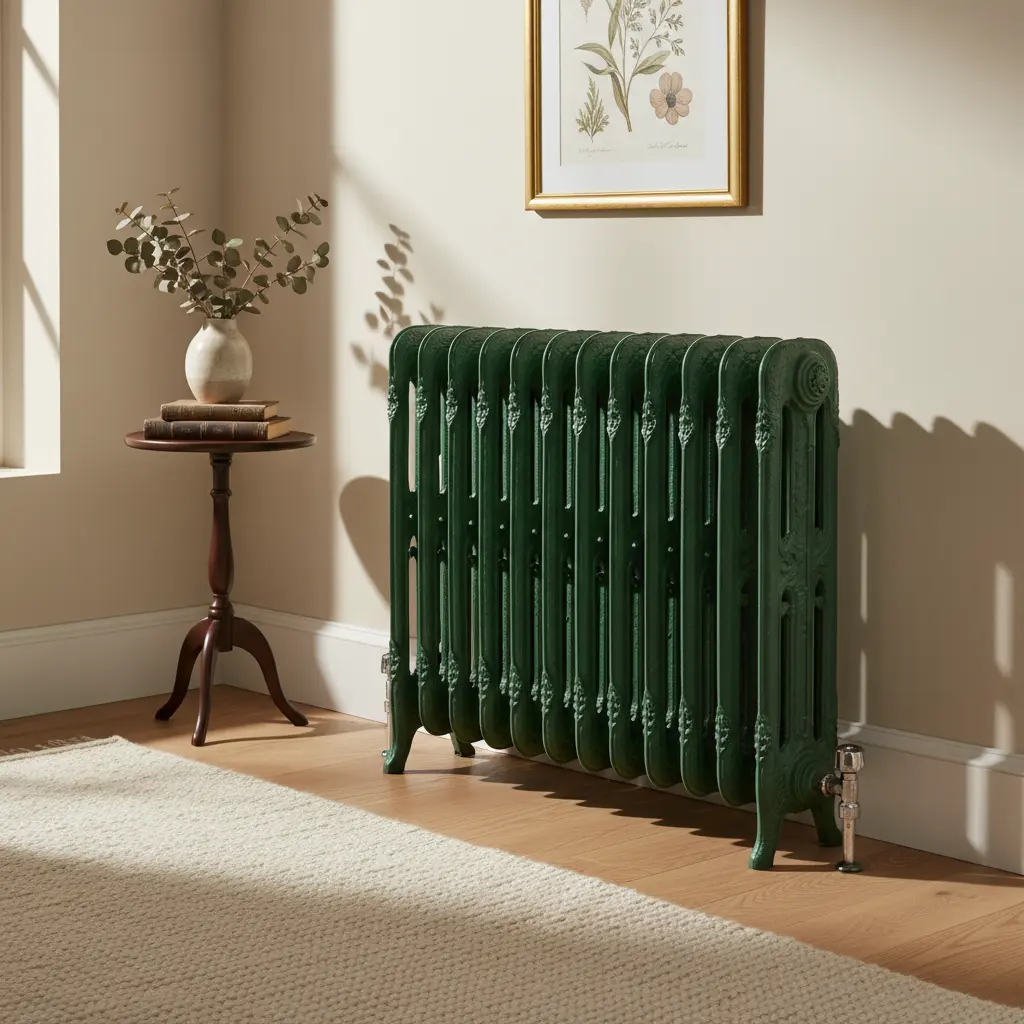 Radiateur vert en cannage naturel dans un salon lumineux aix-en-provence marseille
