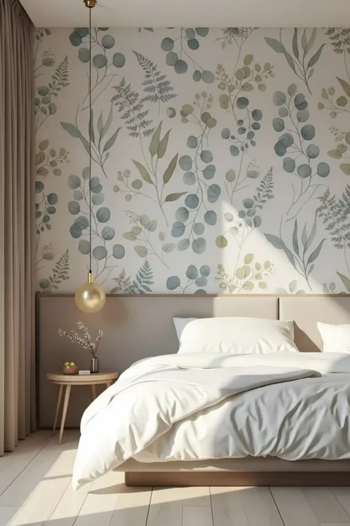 chambre à coucher élégante détail papier peint maison olympia rénovation 