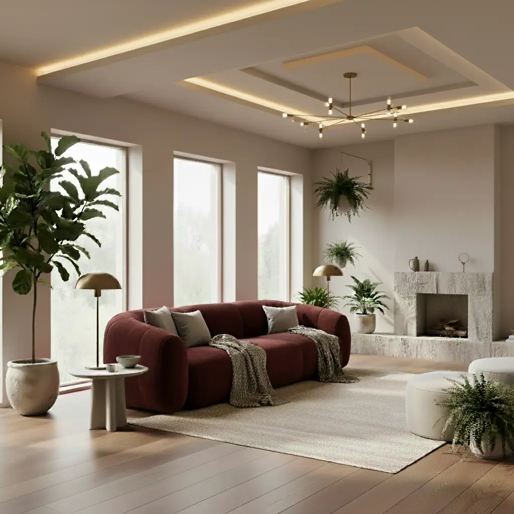 salon avec accents bordeaux interior design maison olympia