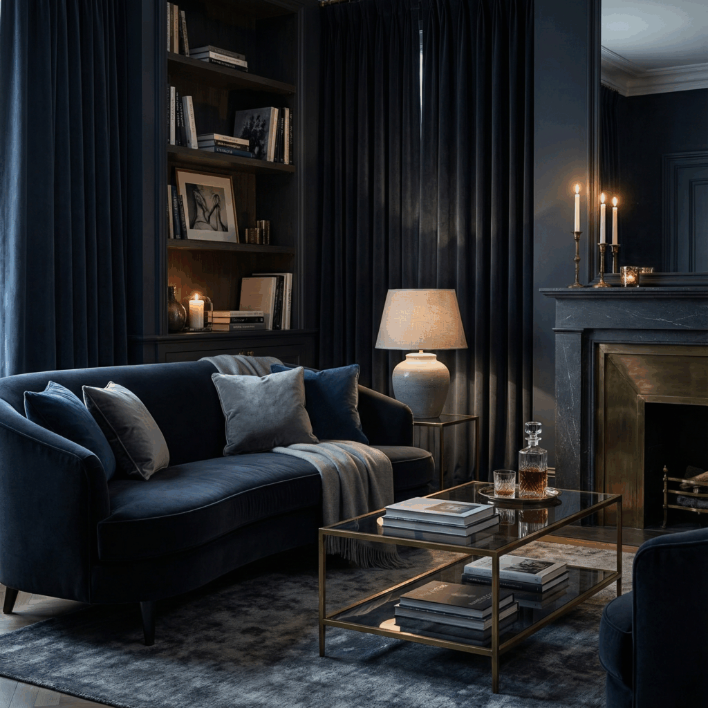 séjour sur les ton du bleu maison olympia aix marseille renovation et amenagement d'intérieur