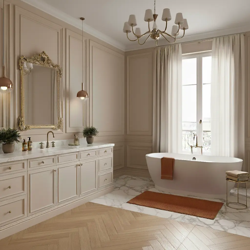 salle de bain soigné mettant en valeur les volumes et la fonctionnalité du logement