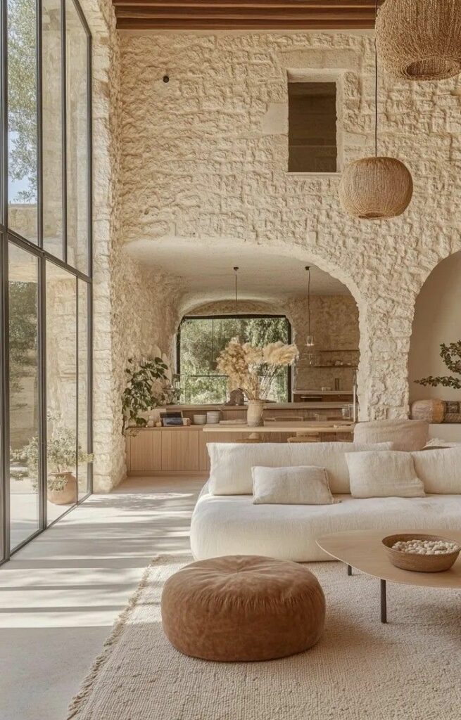 Intérieur lumineux en Provence mêlant matières naturelles et décoration raffinée