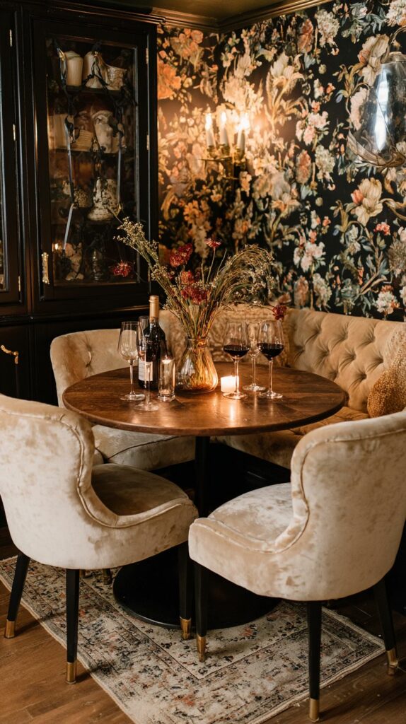 Éclairage en couches : appliques, lampe à poser et suspension dans un intérieur moody