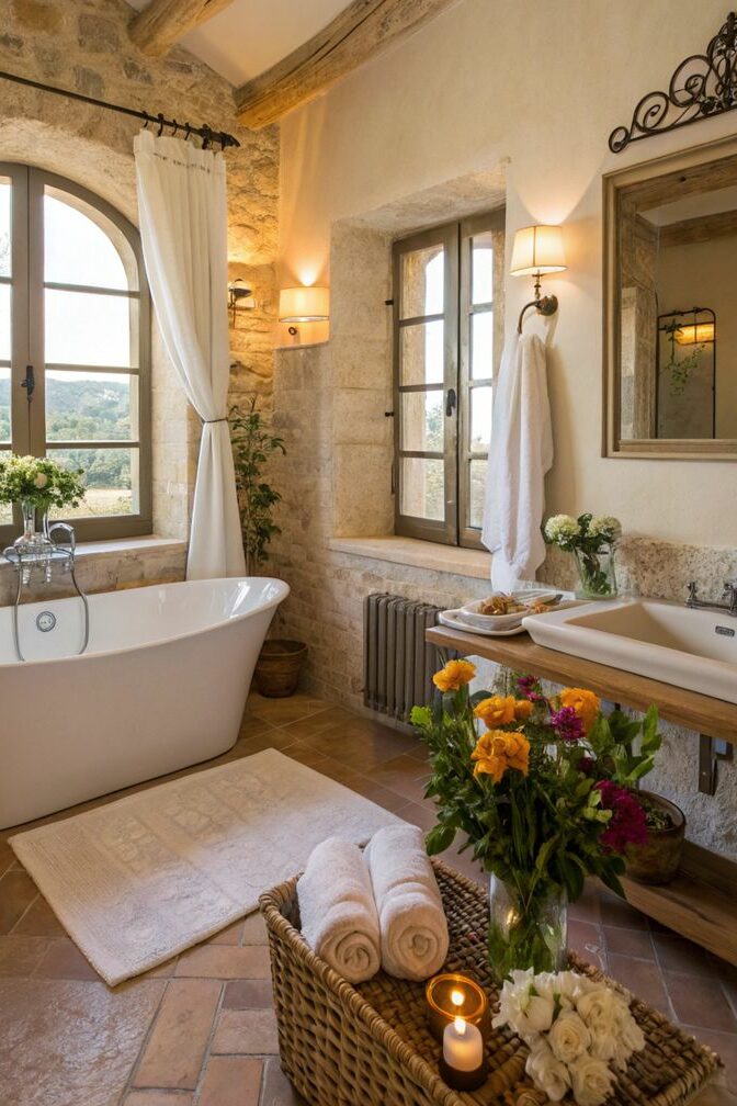 Salle de bains contemporaine à Aix-en-Provence inspirée du style provençal moderne