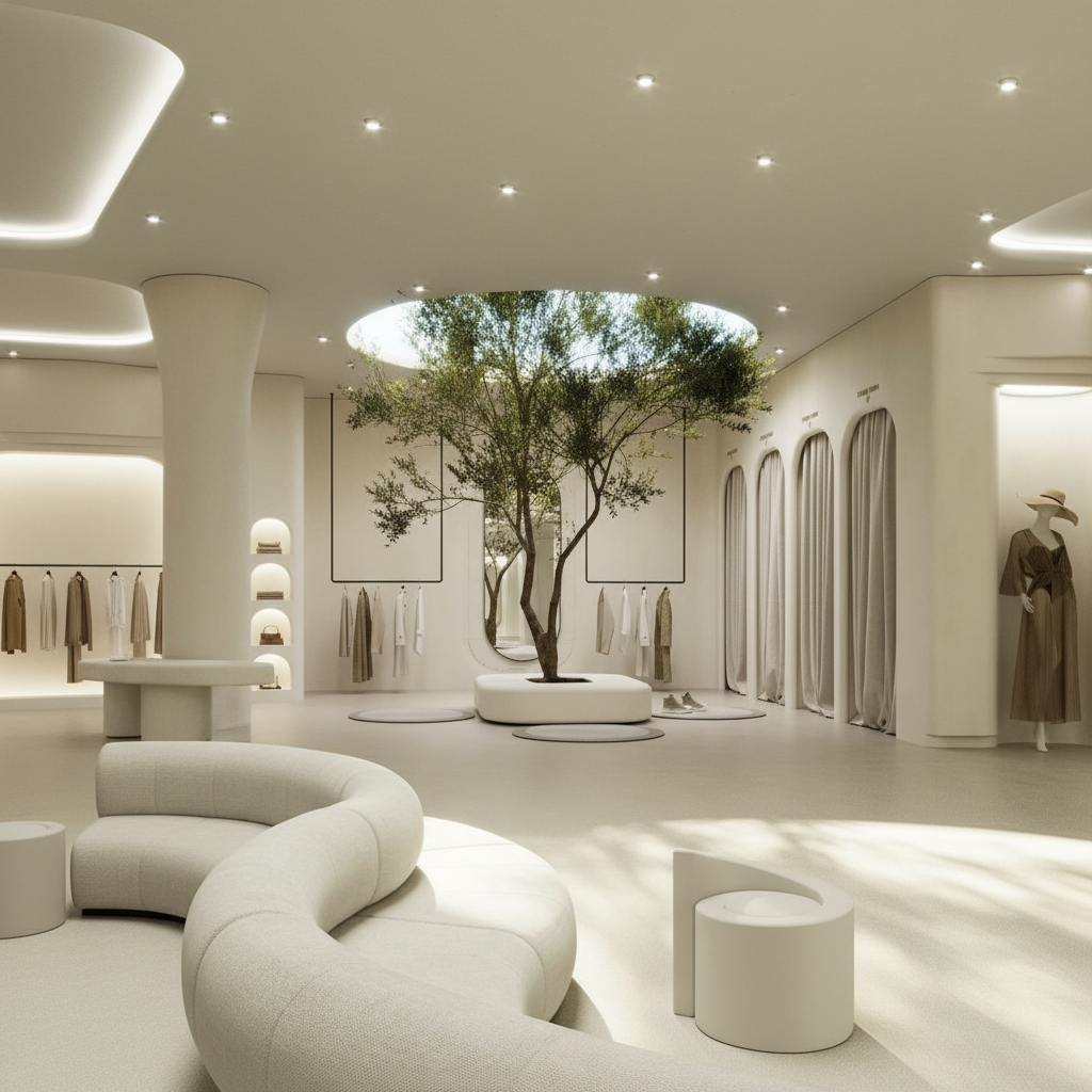 Décoration commerciale: palette matières et couleurs pour un concept store