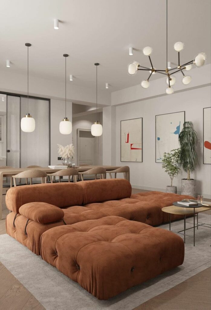 Canapé modulable avec pouf et assise confortable dans un intérieur élégant