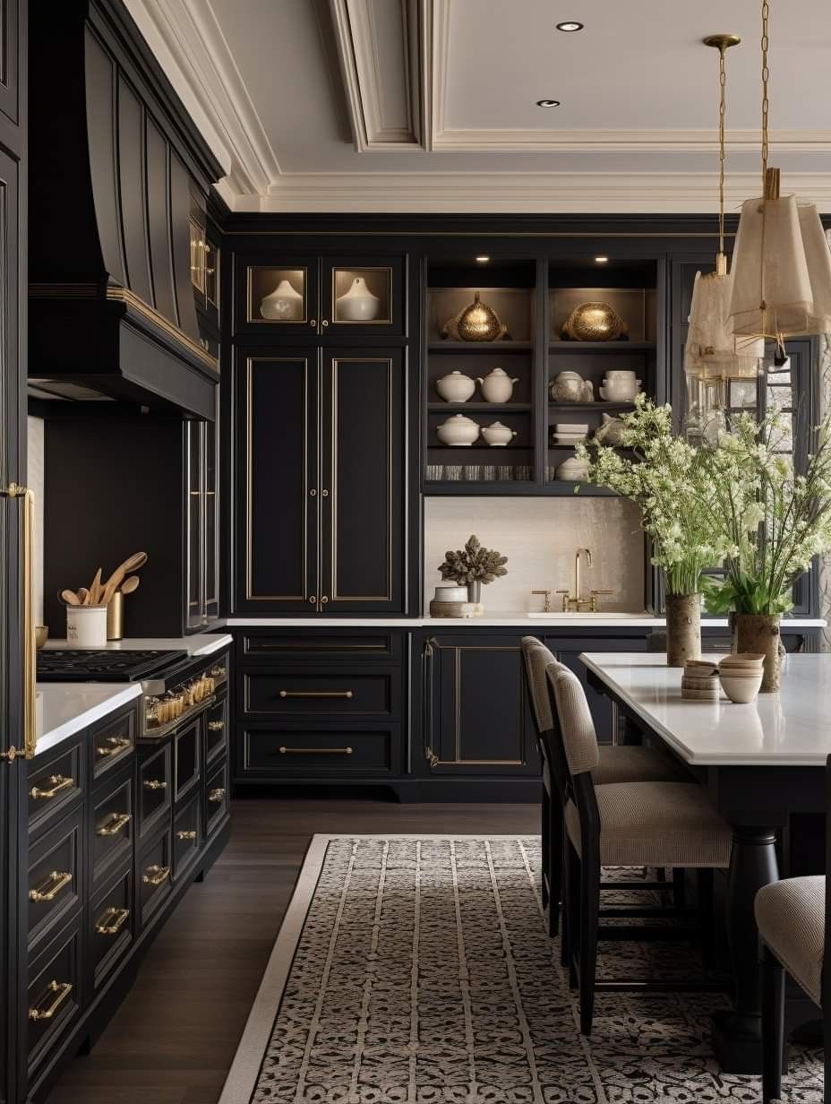 cuisine elegante noire - interior design maison olympia