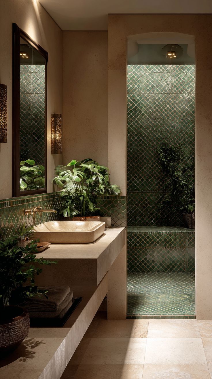 salle de bain en zellige marocain vert