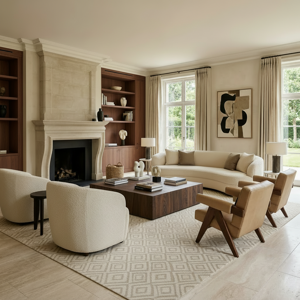 salon avec travertin au sol décoration d'intérieur maison olympia