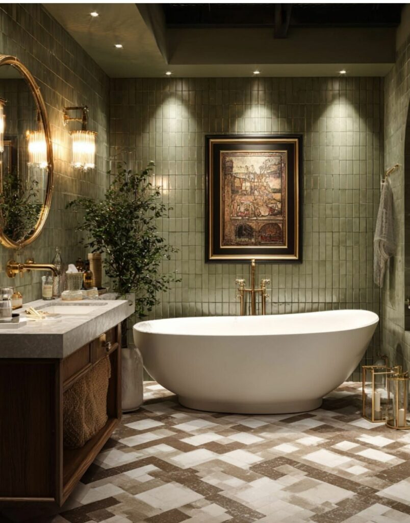 salle de bain avec carrelagre metro  moderne en pose verticale