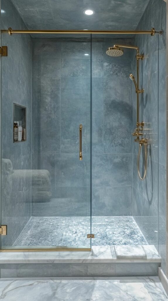 douche à l'italienne avec receveur carrelé effet mosaique