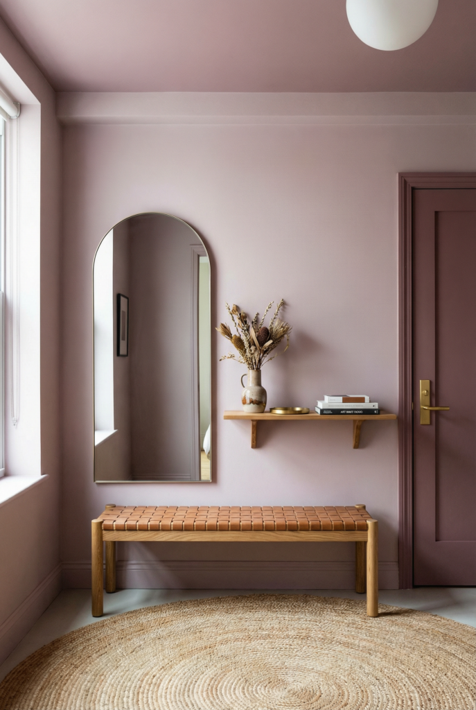 entrée appartement mauve rose color drenching 