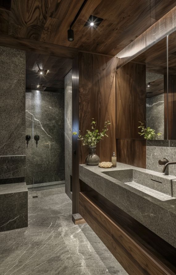 salle de bain avec details granite